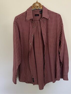 Van Heusen Men's Burgundy Plaid Button-Down Shirt